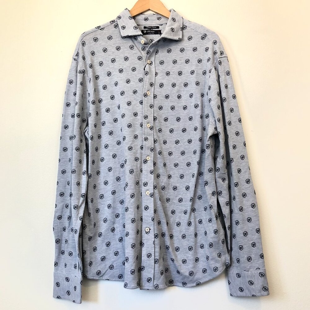 NEW NWT DANIEL CREMIEUX Mens Blue Heather Navy Crown Crest Print Button Down XL